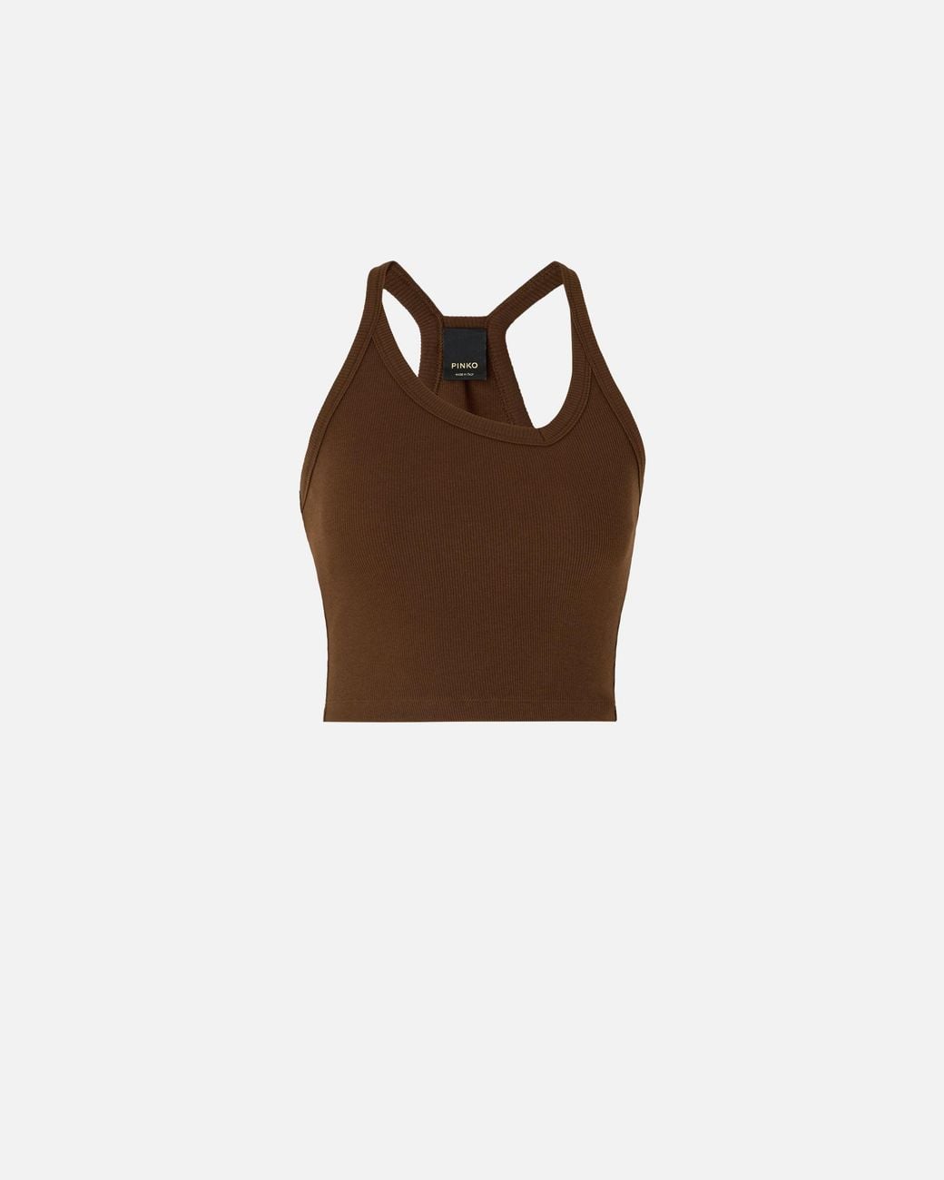 Pinko Brown Cropped Vest Top With Asymmetric Neckline