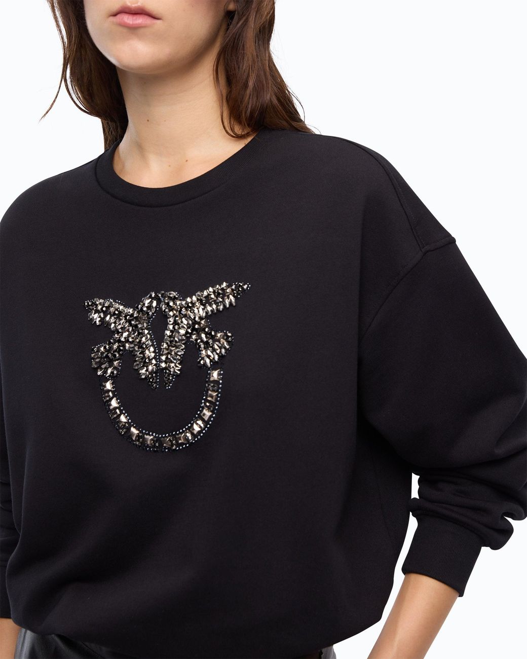 Pinko Black Sweatshirt With Bejewelled Love Birds Logo
