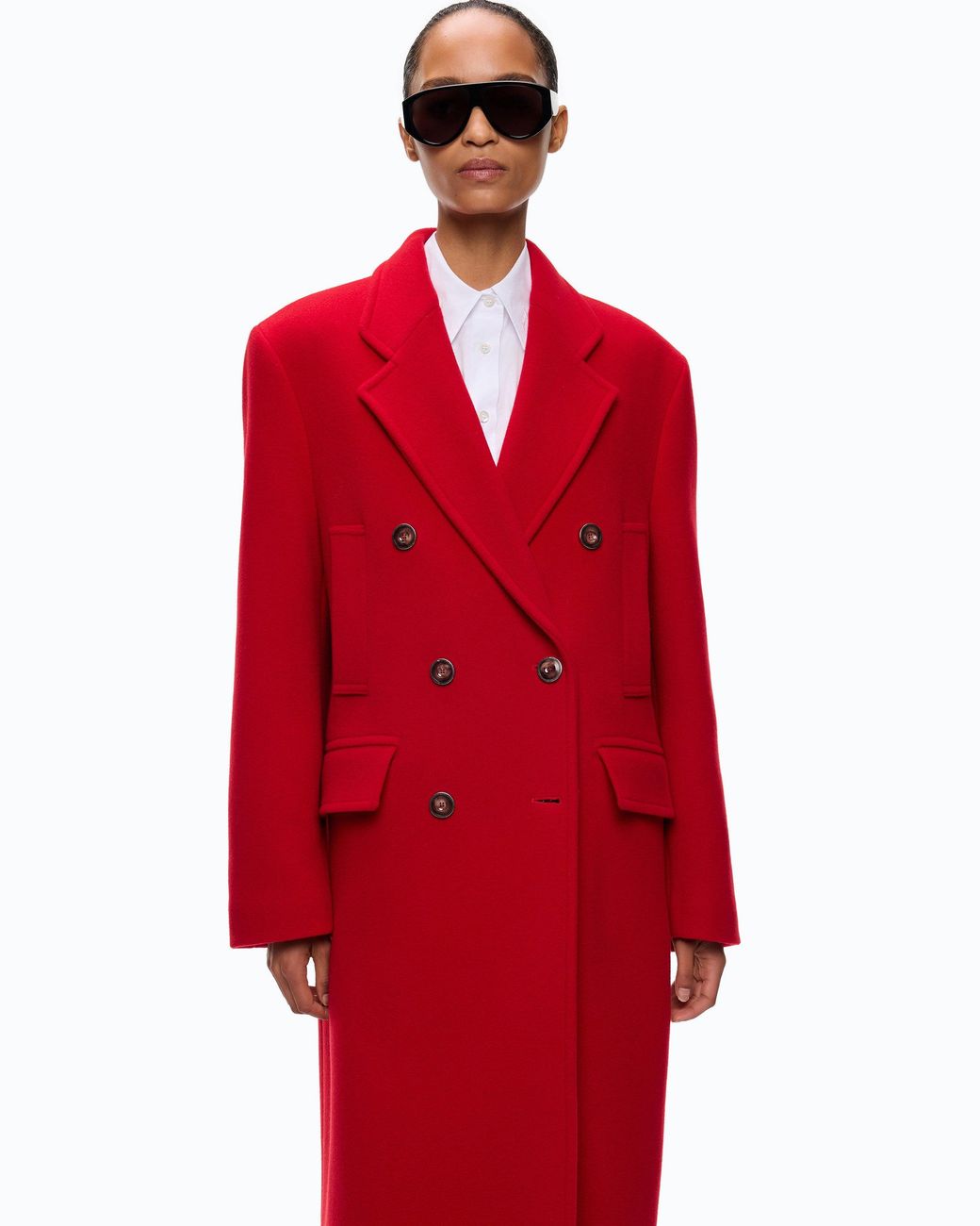 Pinko Red Long Double-Breasted Coat