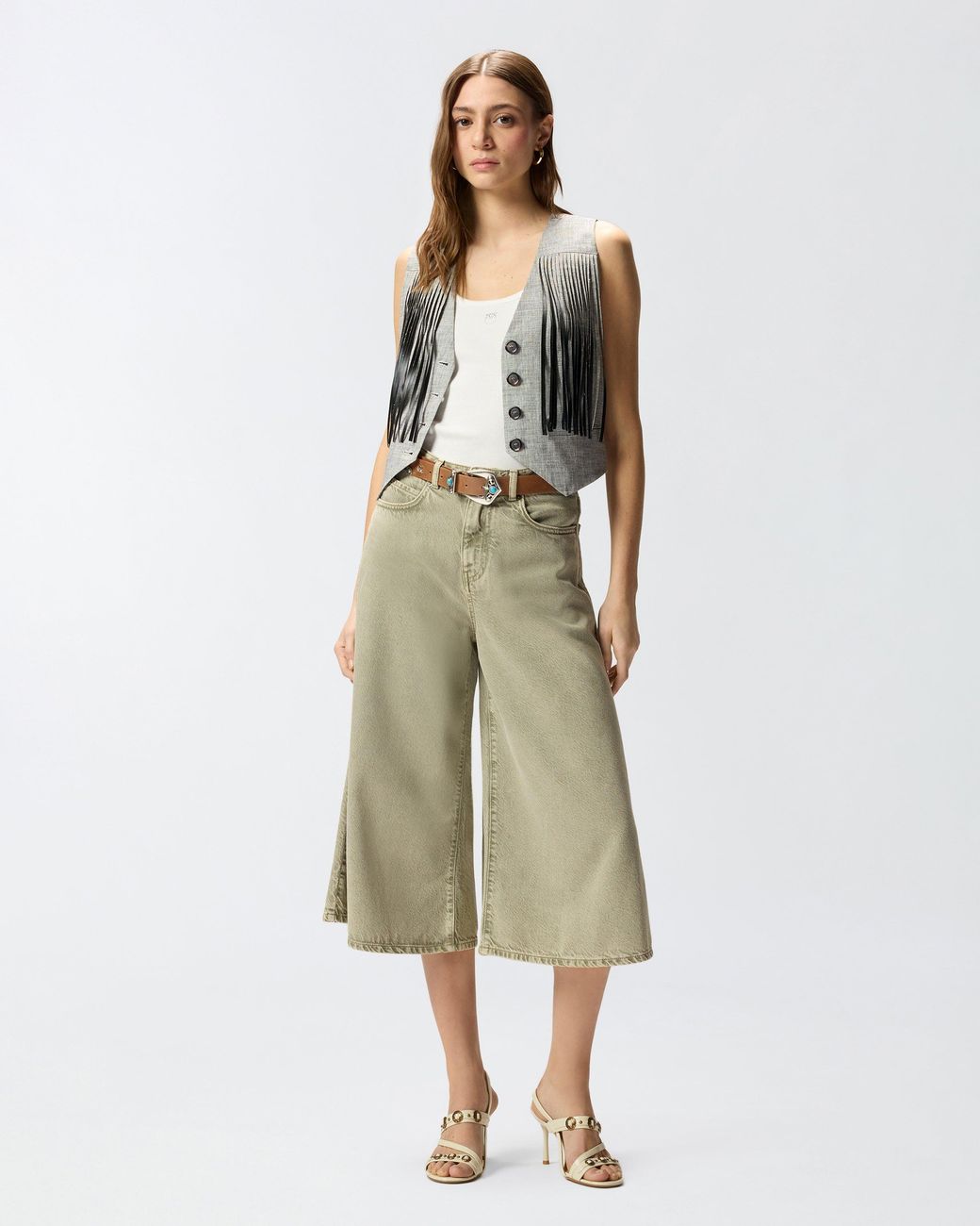 Pinko Natural Long Denim Bermuda Shorts
