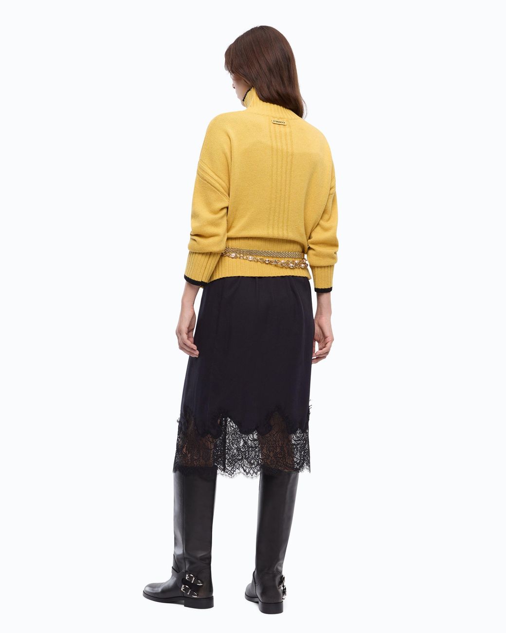 Pinko Yellow Wool And Cashmere Turtleneck Sweater