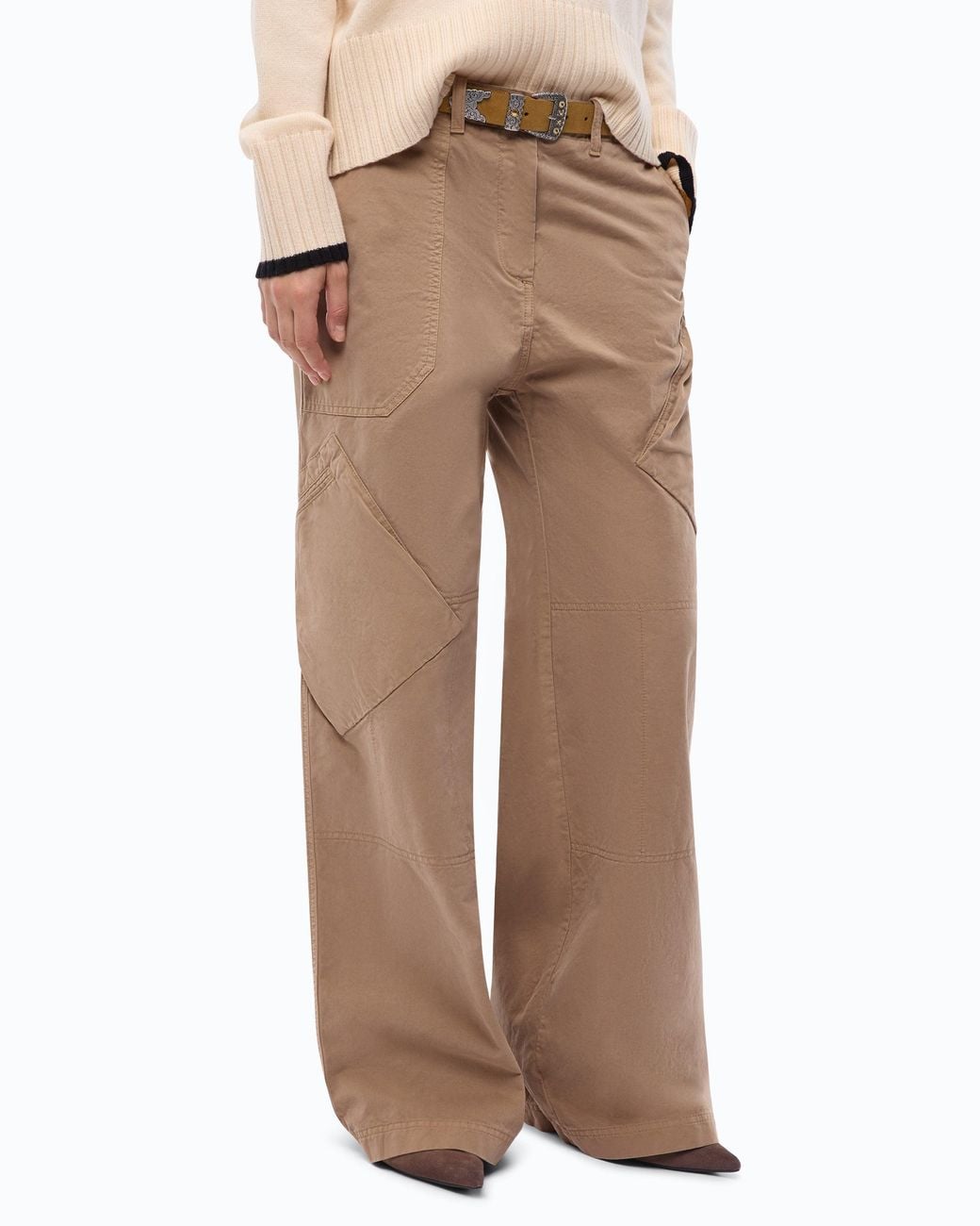 Pinko Natural Gabardine Cargo Trousers With Asymmetric Pockets