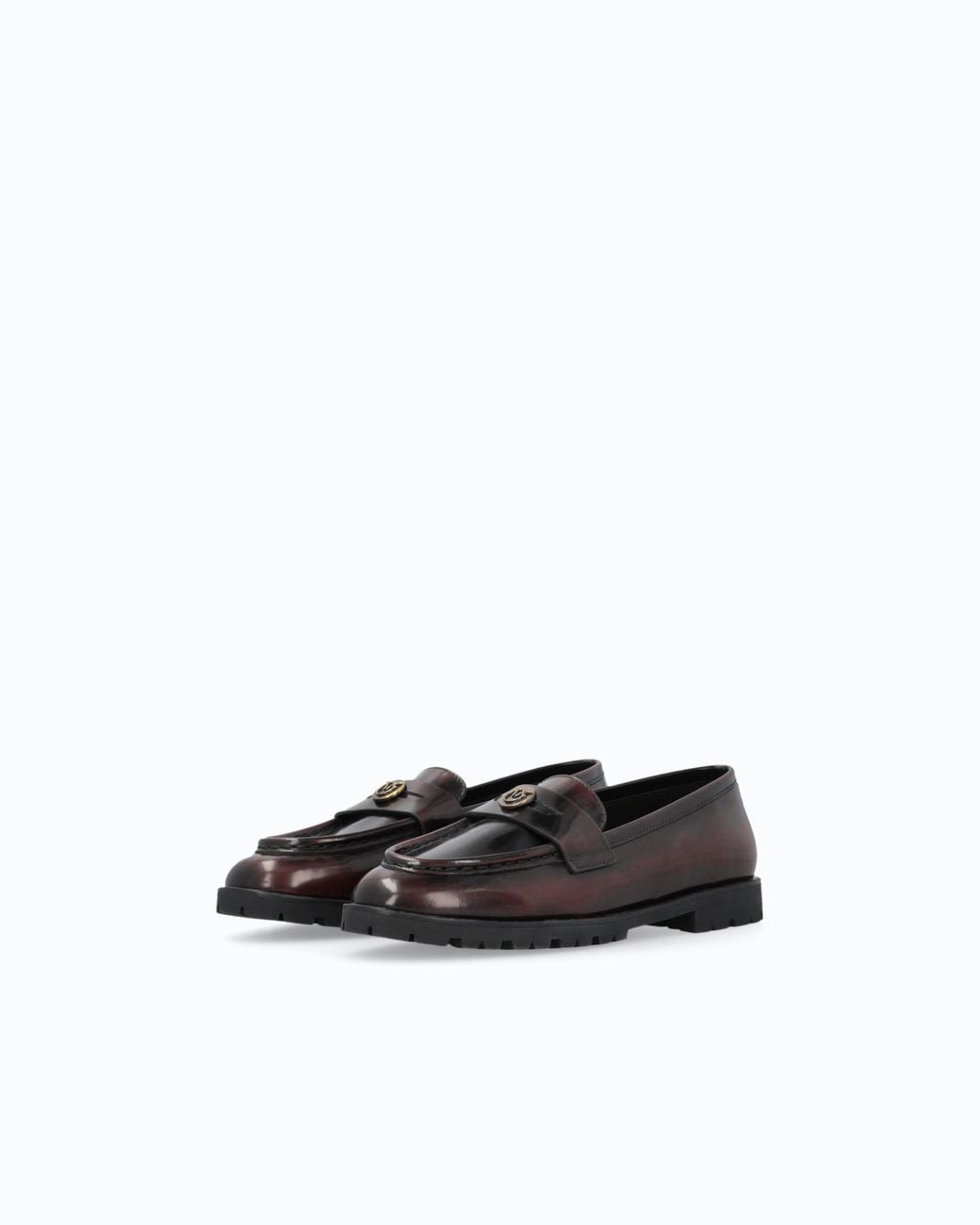 Pinko White Leather Loafers With Logo And Lug Sole