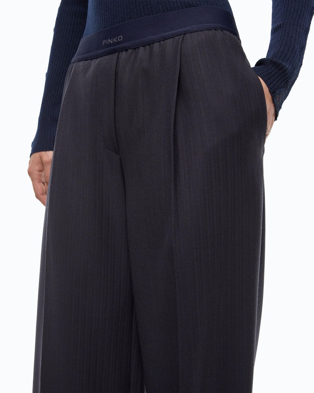 Pinko Blue Stretch Wool-Blend Palazzo Trousers