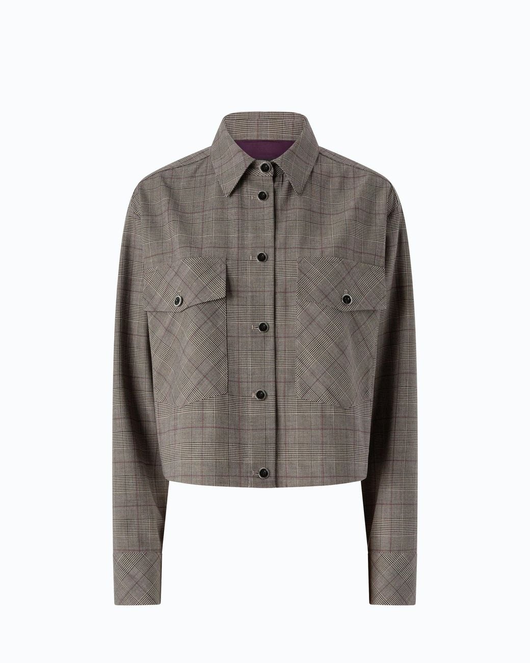 Pinko Gray Check Wool-Blend Cropped Overshirt