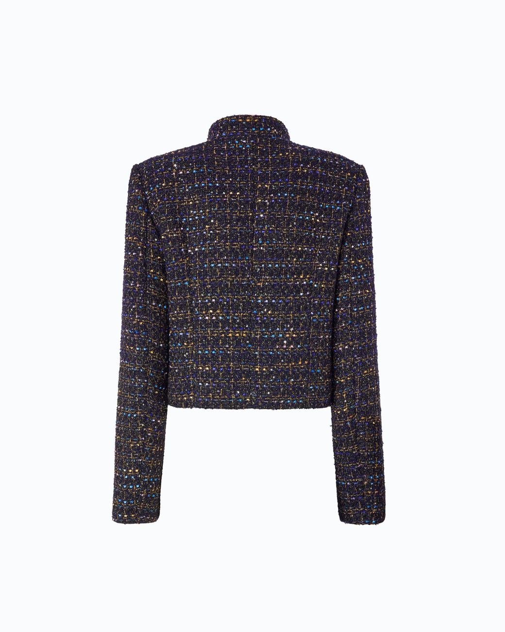 Pinko Blue Cropped Bouclé Tweed Jacket With Metal Buttons