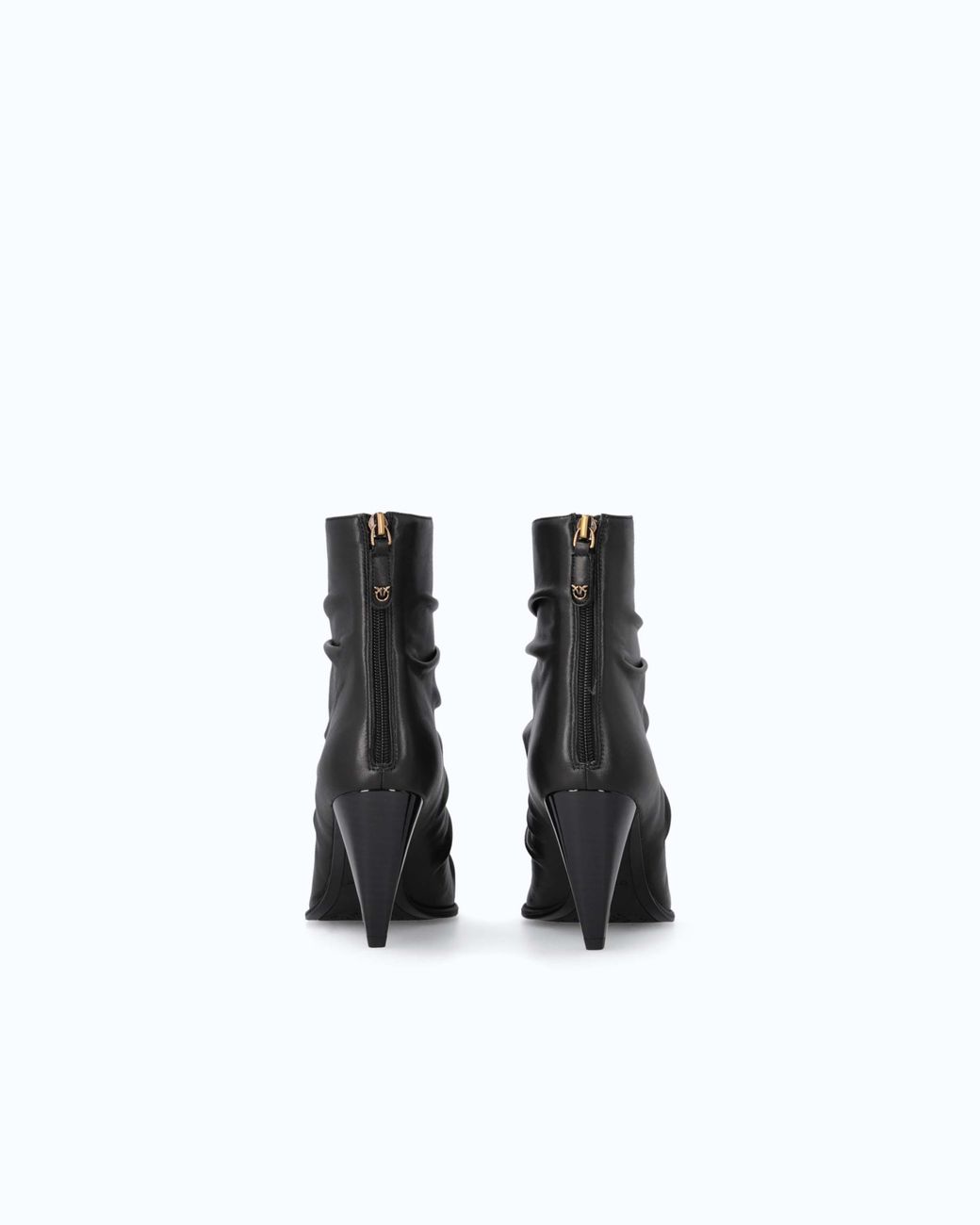 Pinko White Nappa Leather Ankle Boots With Gathered Leg Shaft