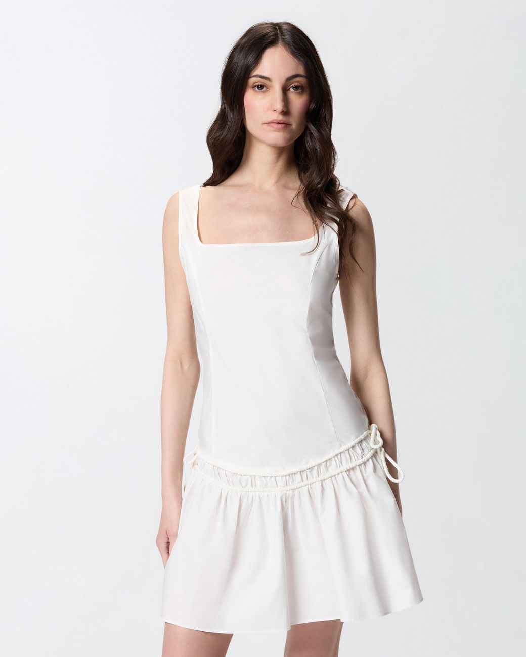 Pinko White Short Dress With Gathering And Drawstring