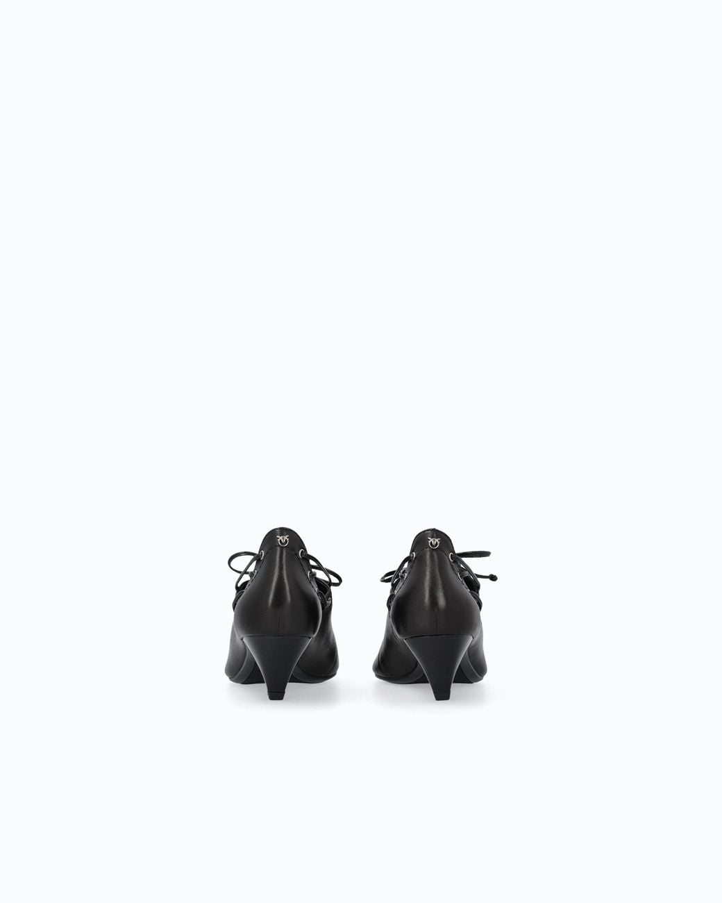 Pinko White Nappa Leather Court Shoe With Lace-Up Detail And Cone Heel