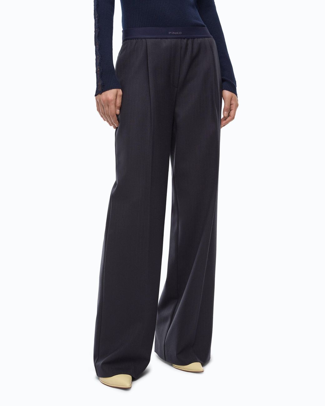 Pinko Blue Stretch Wool-Blend Palazzo Trousers