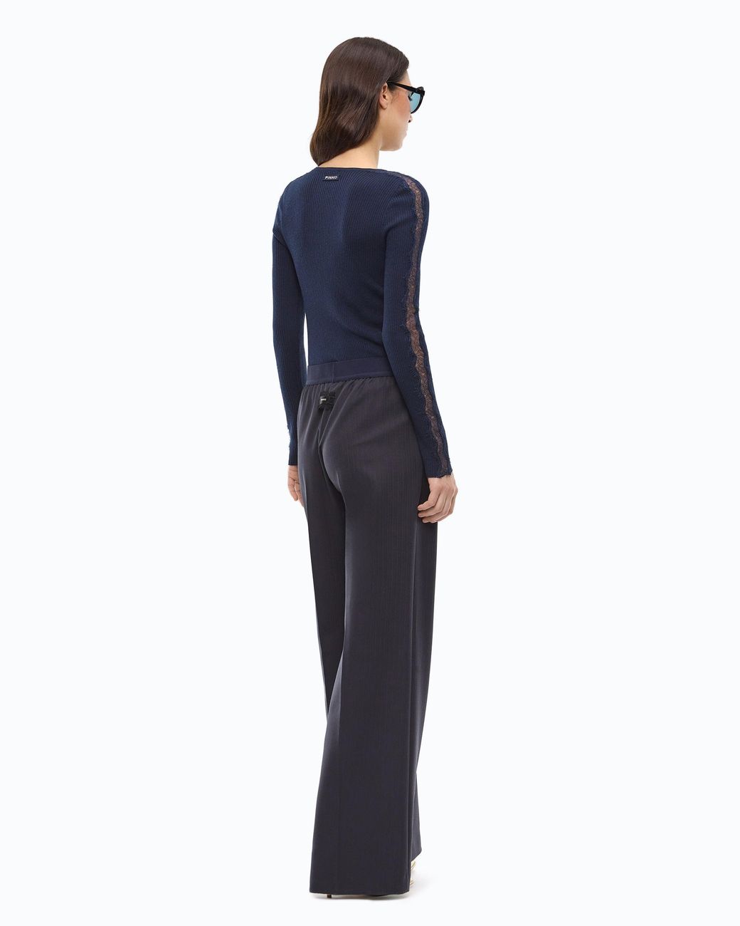 Pinko Blue Ribbed Sweater With Lace