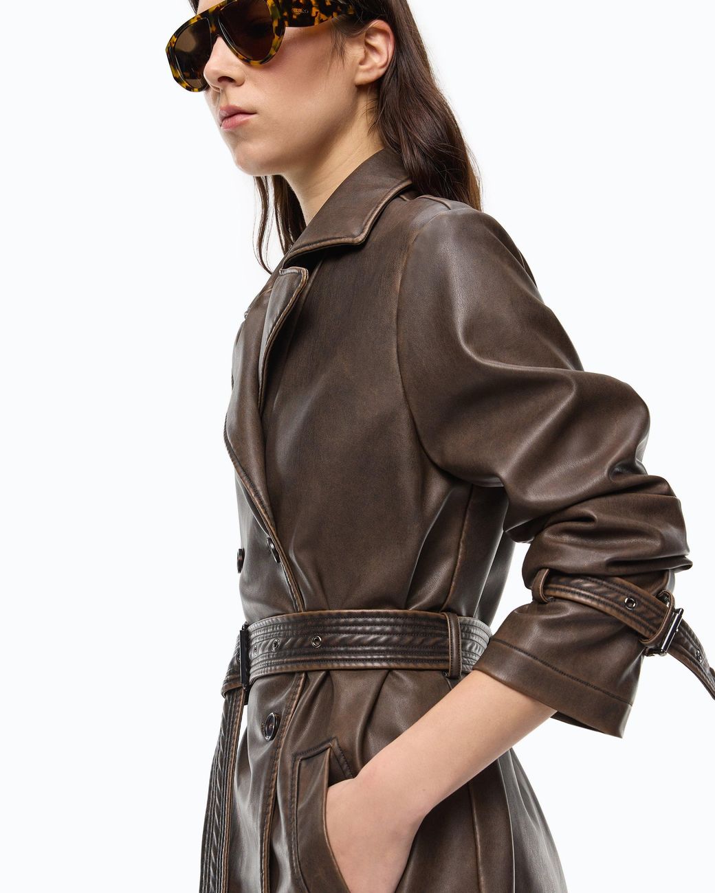 Gabardina Efecto Vintage Con Cinturón Pinko de color Brown