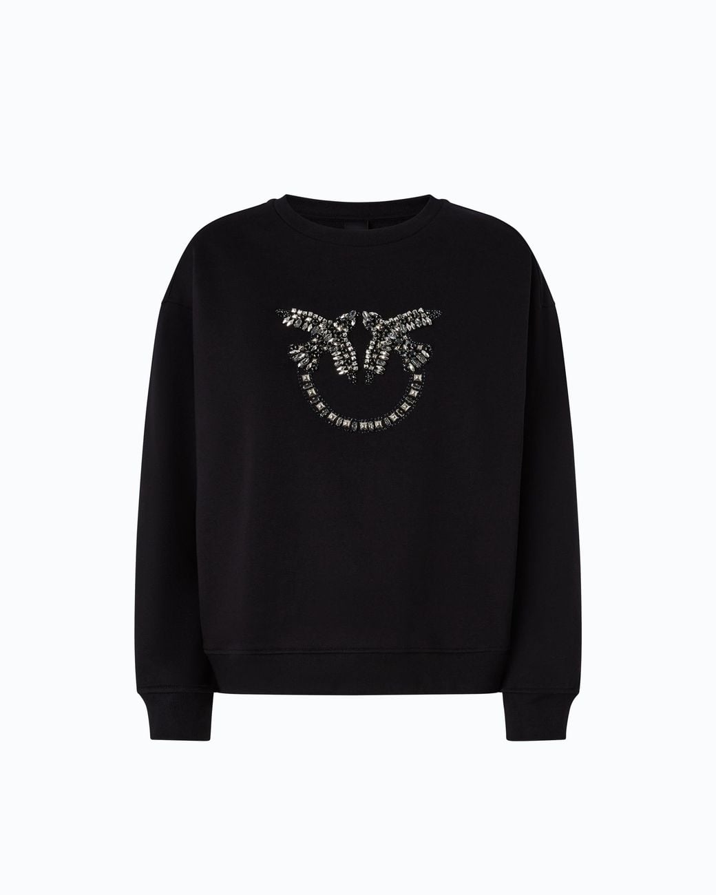 Pinko Black Sweatshirt With Bejewelled Love Birds Logo
