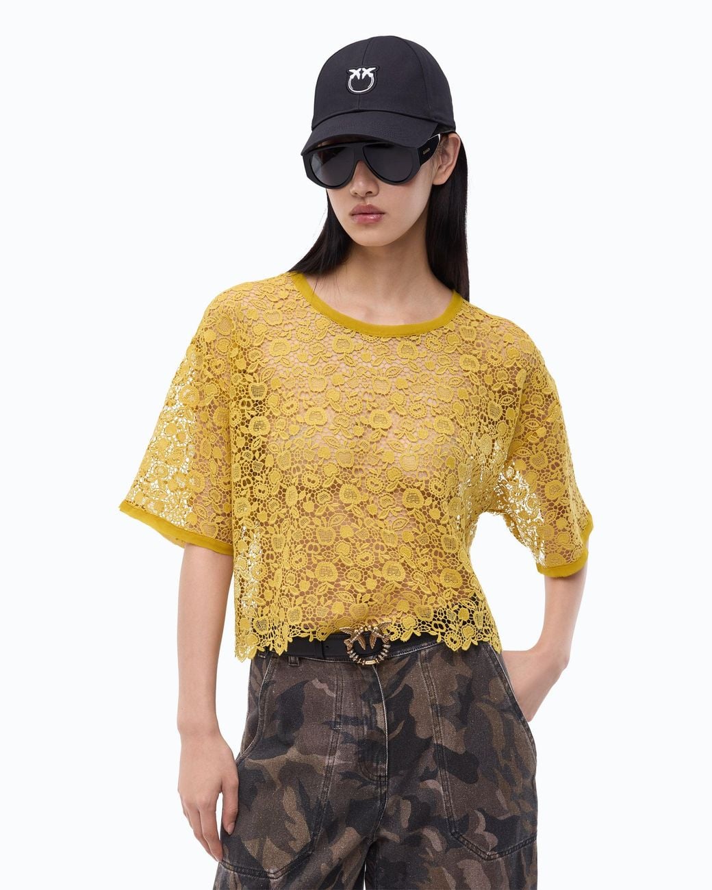 Pinko Yellow Macramé Top With Apple Motif
