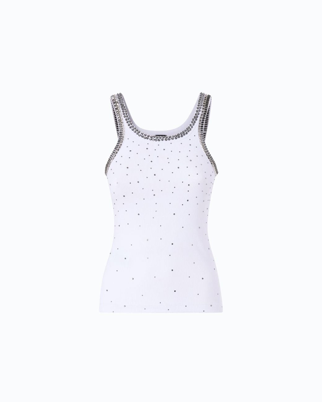 Pinko White Ribbed Top With Bejewelled Embellishment