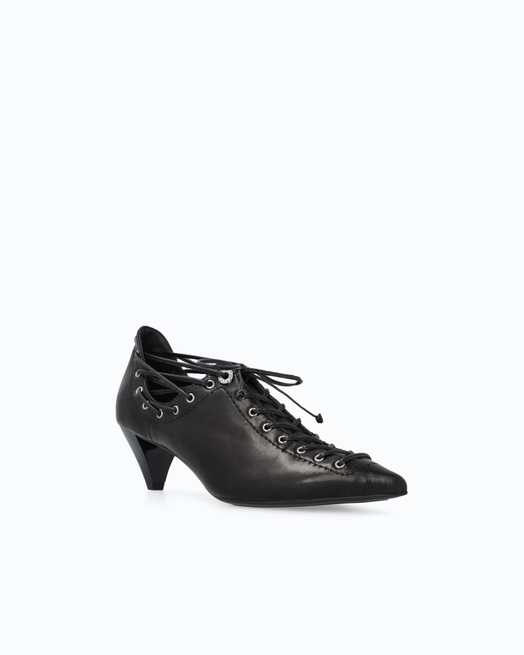 Pinko White Nappa Leather Court Shoe With Lace-Up Detail And Cone Heel