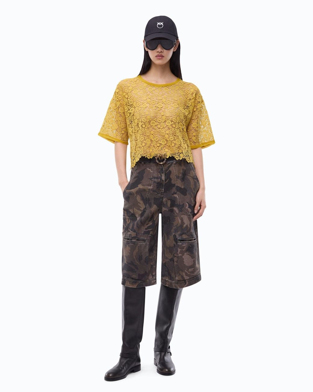 Pinko Yellow Macramé Top With Apple Motif
