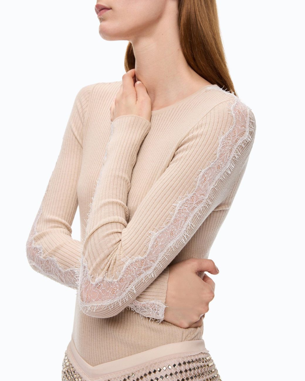 Pull Côtelé À Dentelle Pinko en coloris Pink