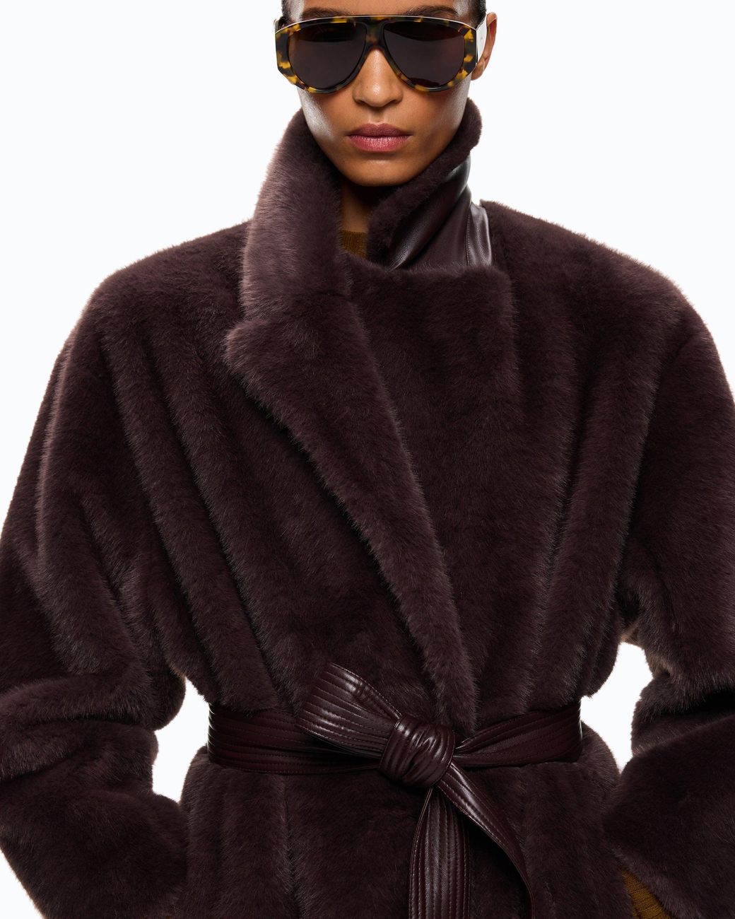 Pinko Red Long Faux Fur Coat With Belt