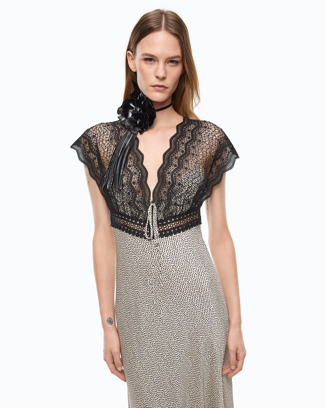 Pinko White Long Sleeveless Polka-Dot Dress