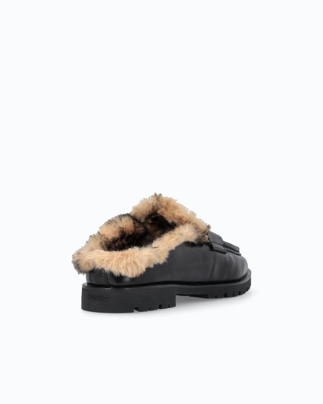 Pinko White Leather Sabot Moccasins With Faux Fur Lining