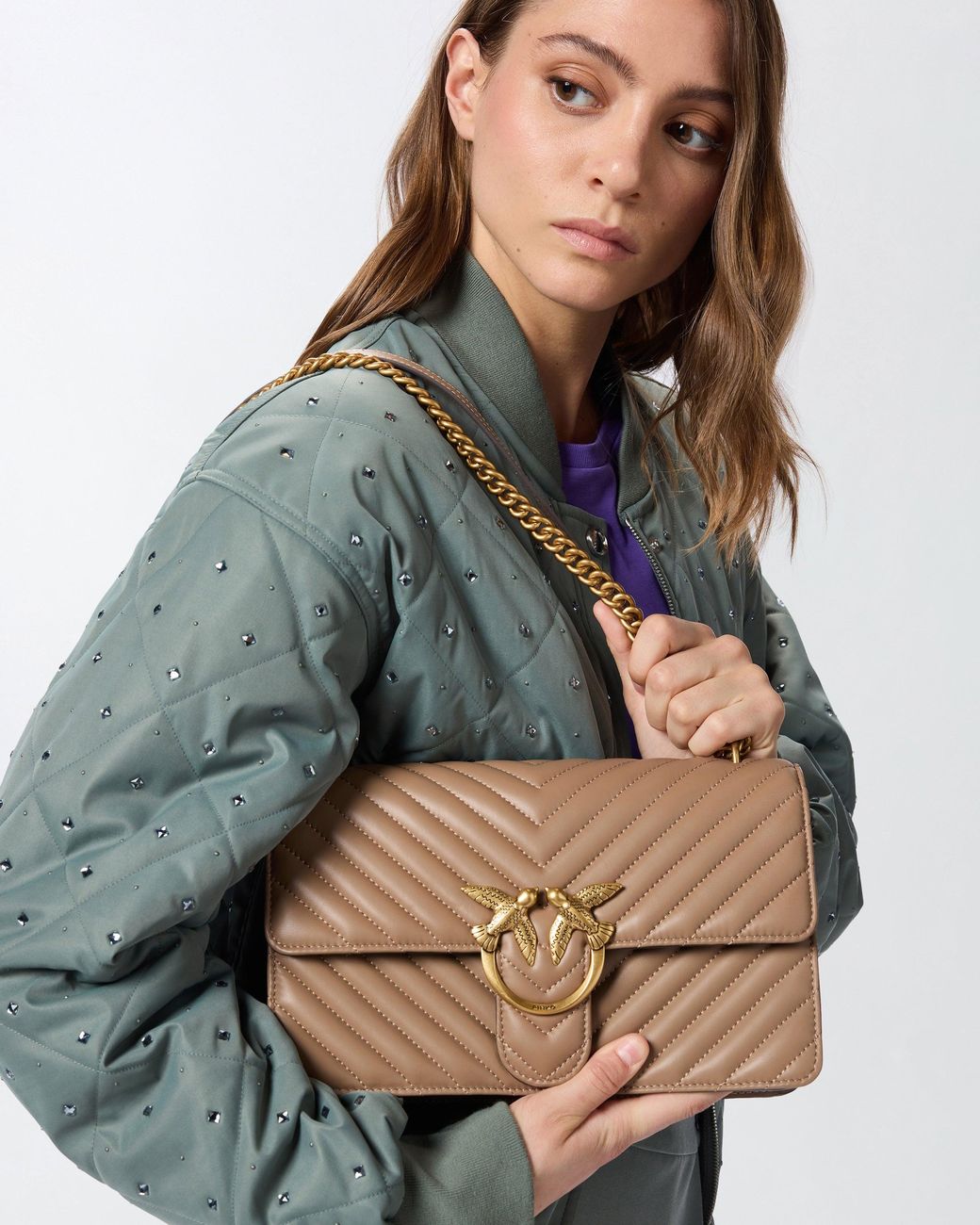 Pinko Natural Medium Shoulder Bag Love Bag One Chevron
