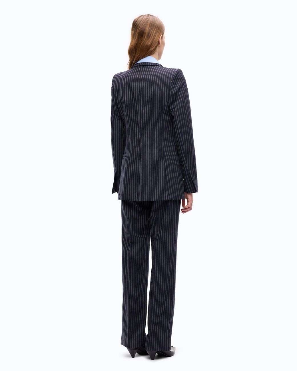 Pinko Blue Pinstriped Wool-Blend Jacket