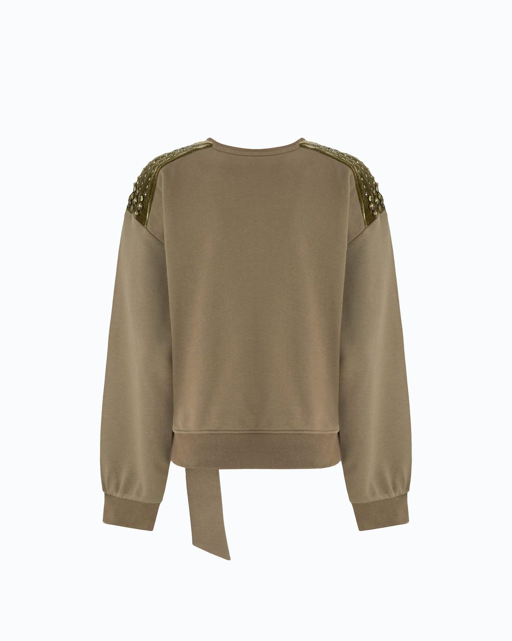 Pinko Green Cotton Sweatshirt With Rhinestones On The Shoulders