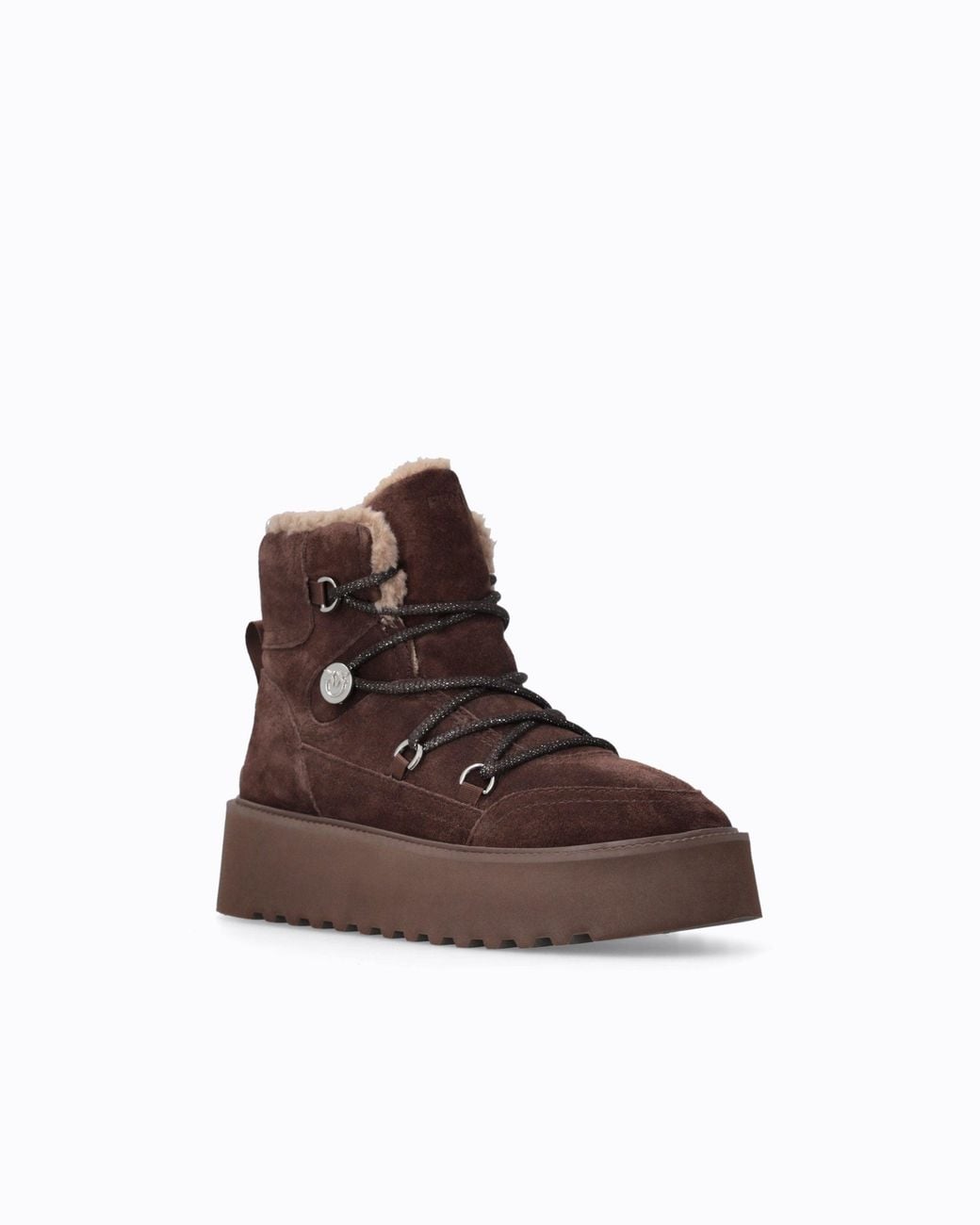 Pinko Brown Suede Ankle Boots With Faux Fur Lining