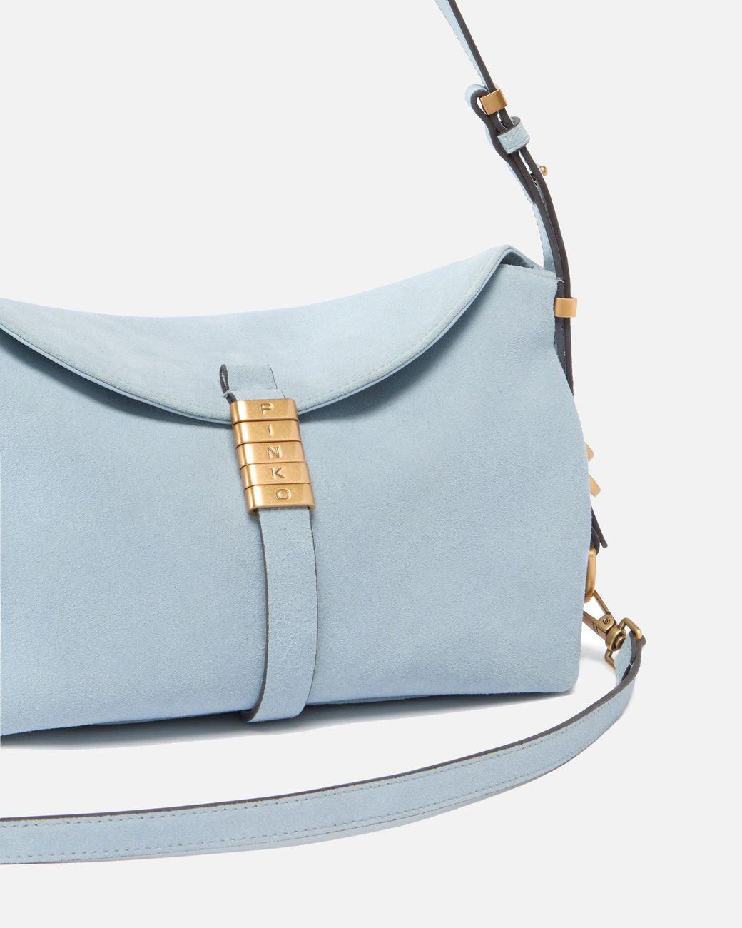 Pinko Blue Saddle Suede Small Shoulder Bag