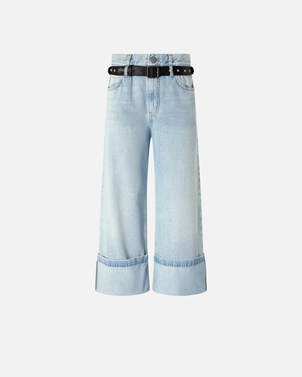 Pinko Blue Cropped Jeans With Leather Belt