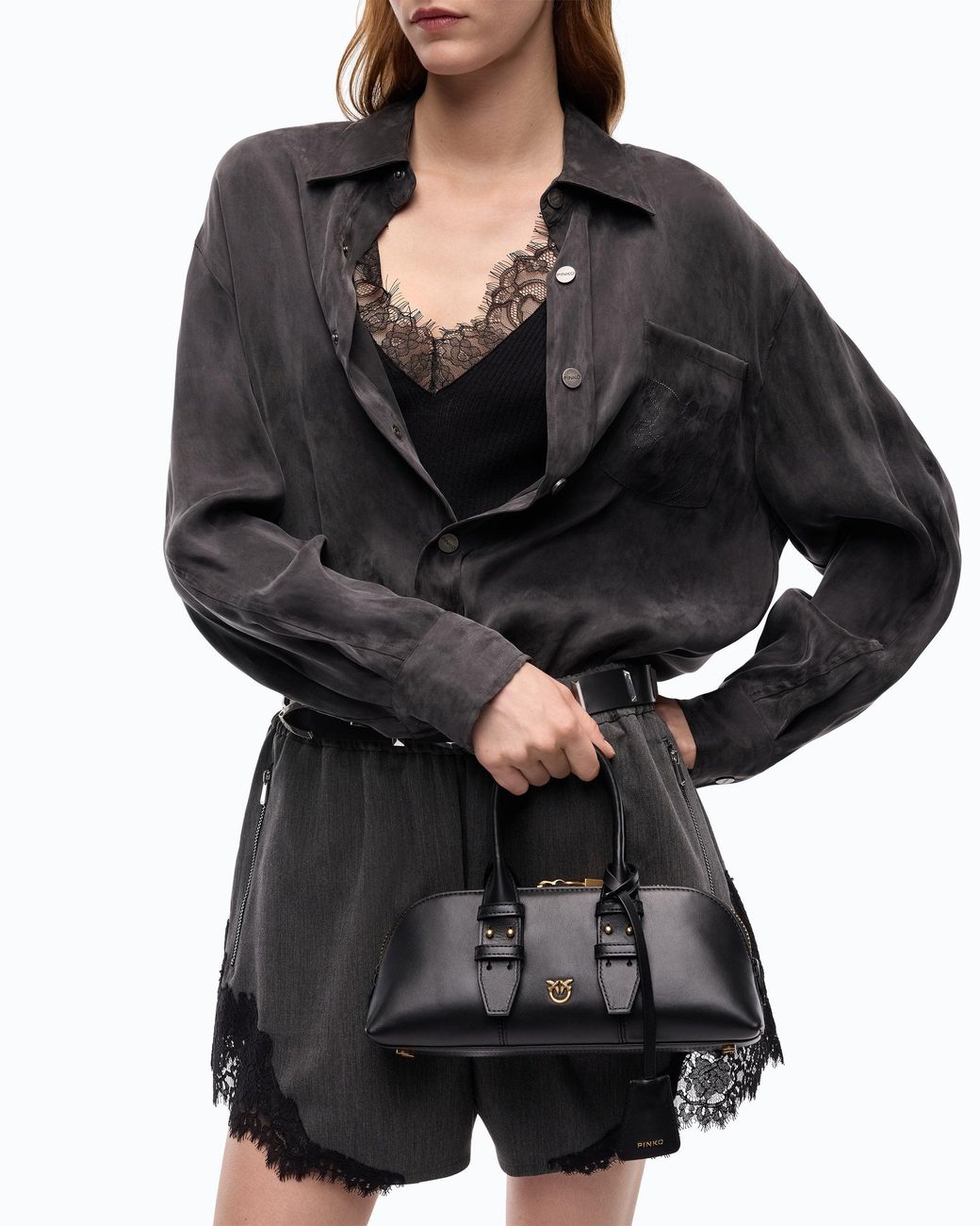 Pinko Black Small Leather Escape Bag