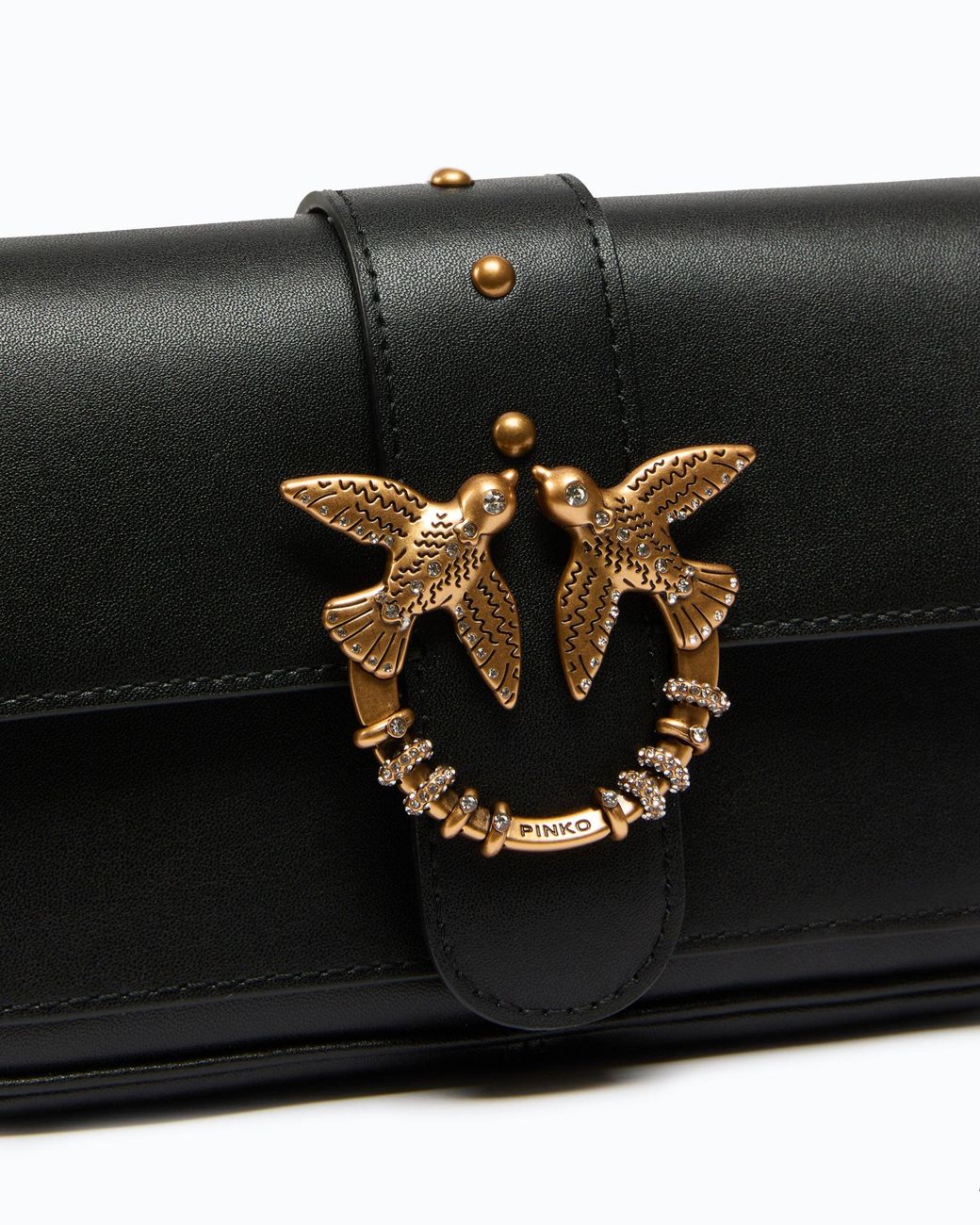 Pinko Black Love Bag Pocket Small Leather Shoulder Bag With Jewel Buckle