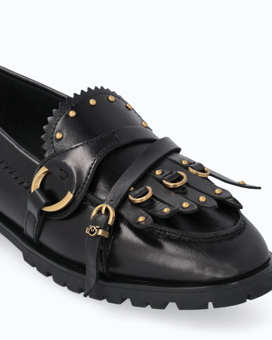 Pinko White Leather Moccasins With Straps And Fringing