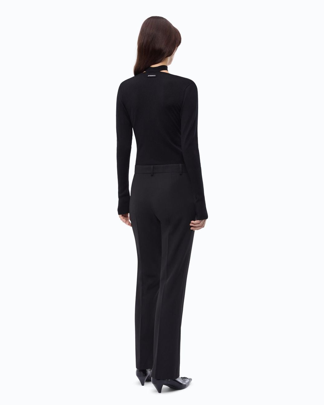 Pinko Black Wool Sweater With Lace And Sash