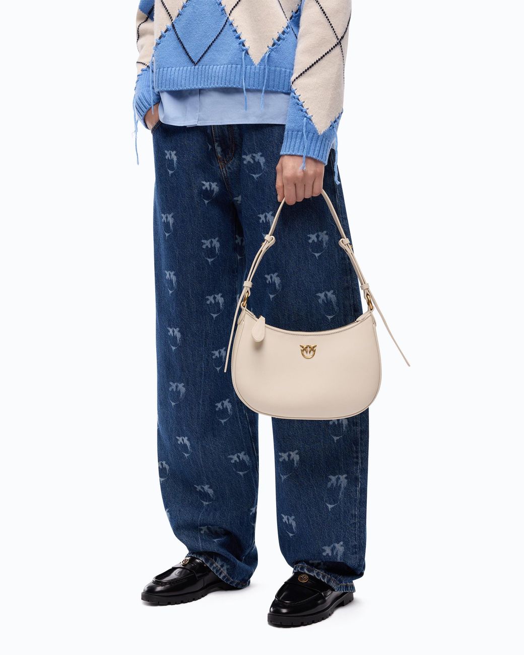 Pinko White Small Shoulder Bag Love Bag Half Moon Simply