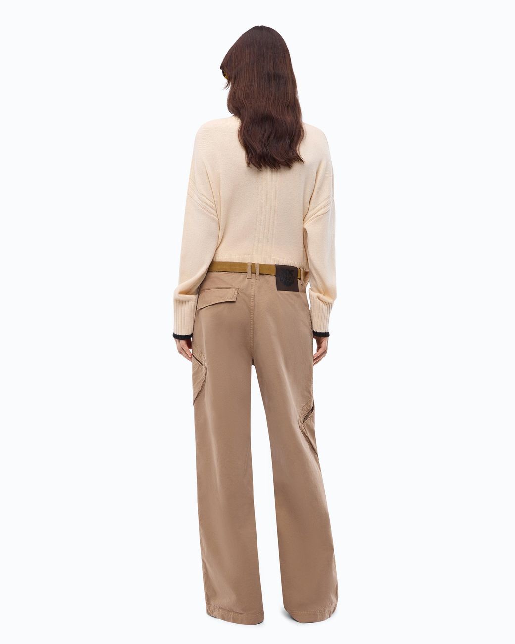 Pinko Natural Gabardine Cargo Trousers With Asymmetric Pockets