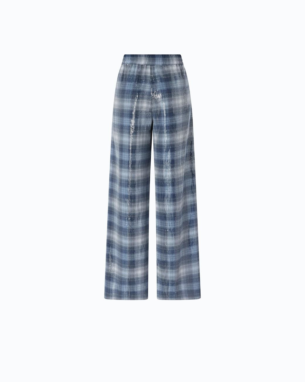 Pinko Blue Palazzo Trousers With Check Pattern And Sequins