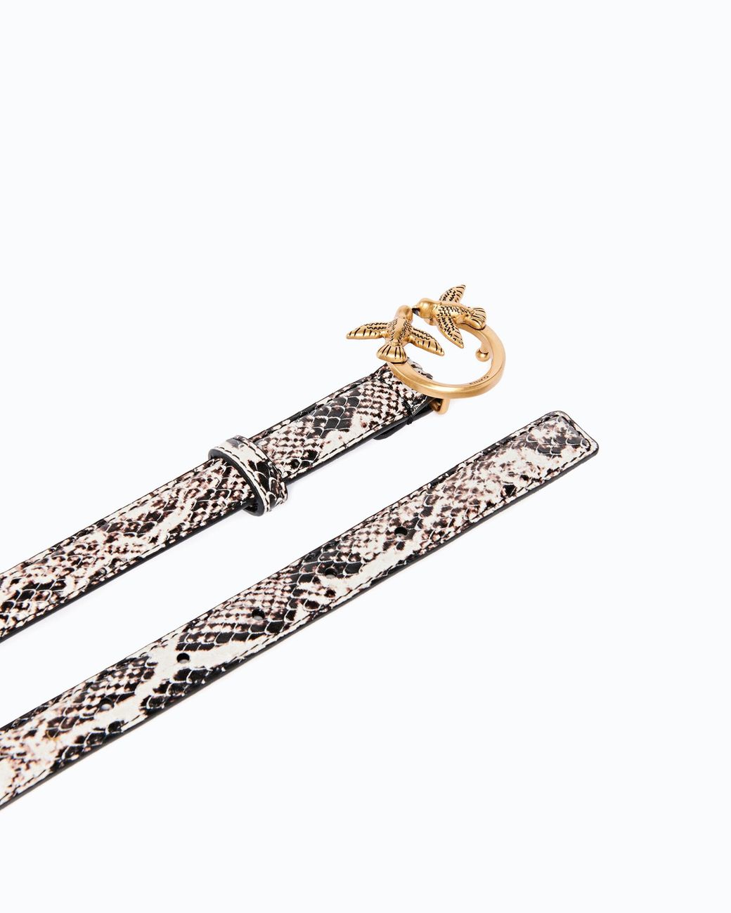 Pinko White Python-Print Belt With Love Birds Buckle, 2 Cm