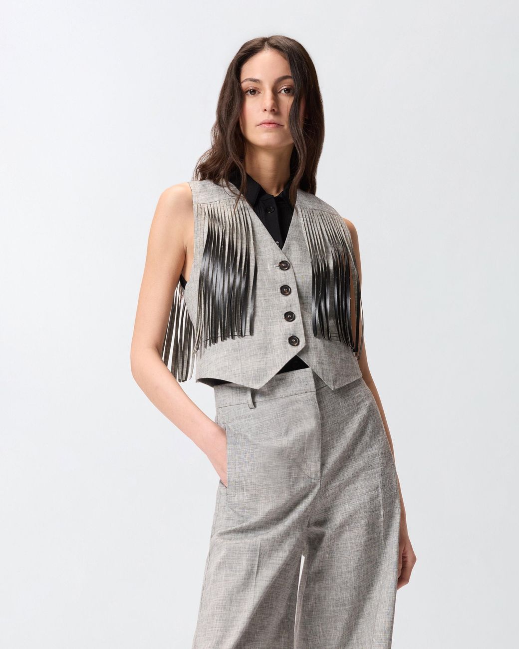 Pinko White Vest With Fringing