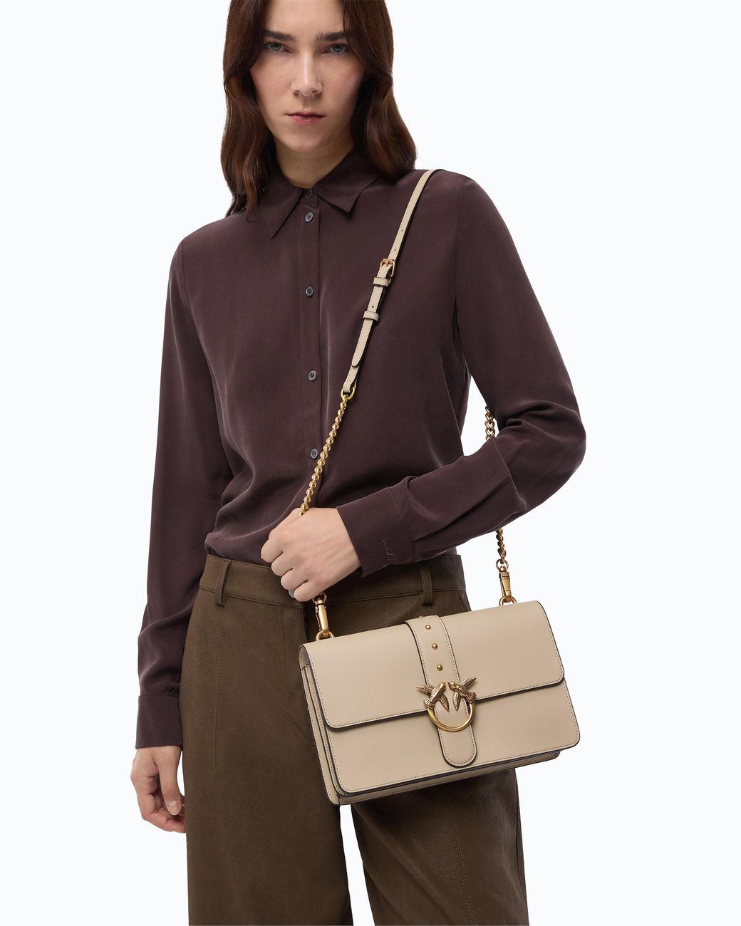 Pinko Natural Medium Love Bag One Leather Handbag With New Buckle