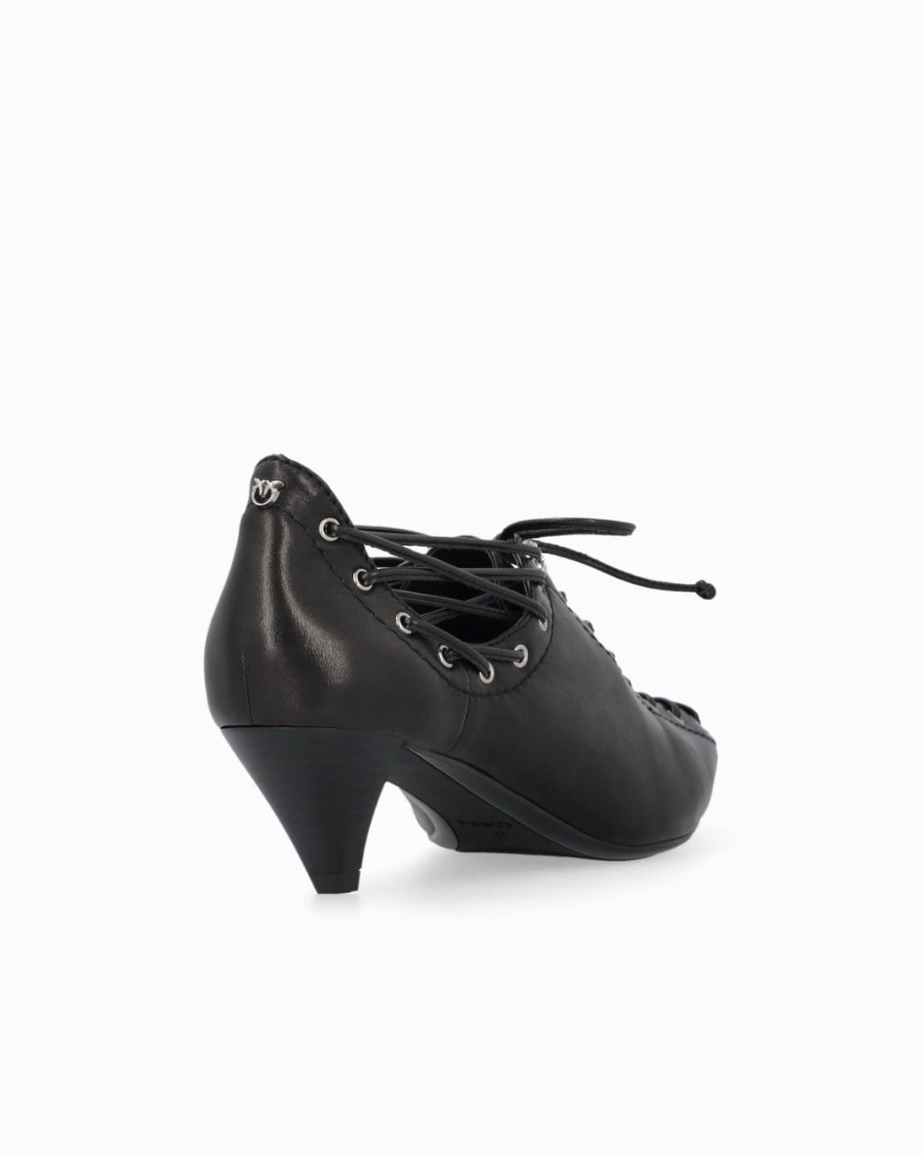 Pinko White Nappa Leather Court Shoe With Lace-Up Detail And Cone Heel