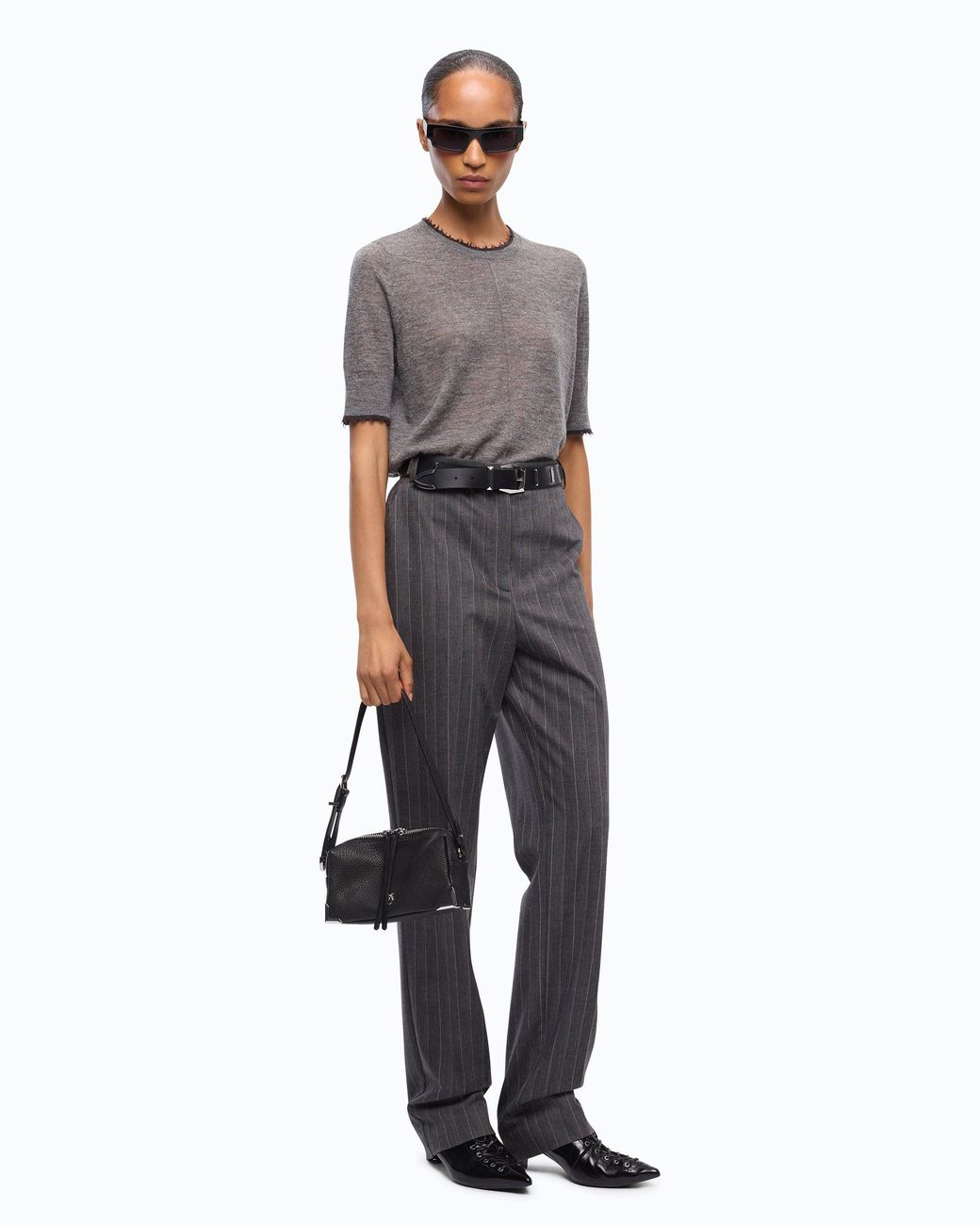 Pinko Gray Short-Sleeved T-Shirt With Frayed Edges