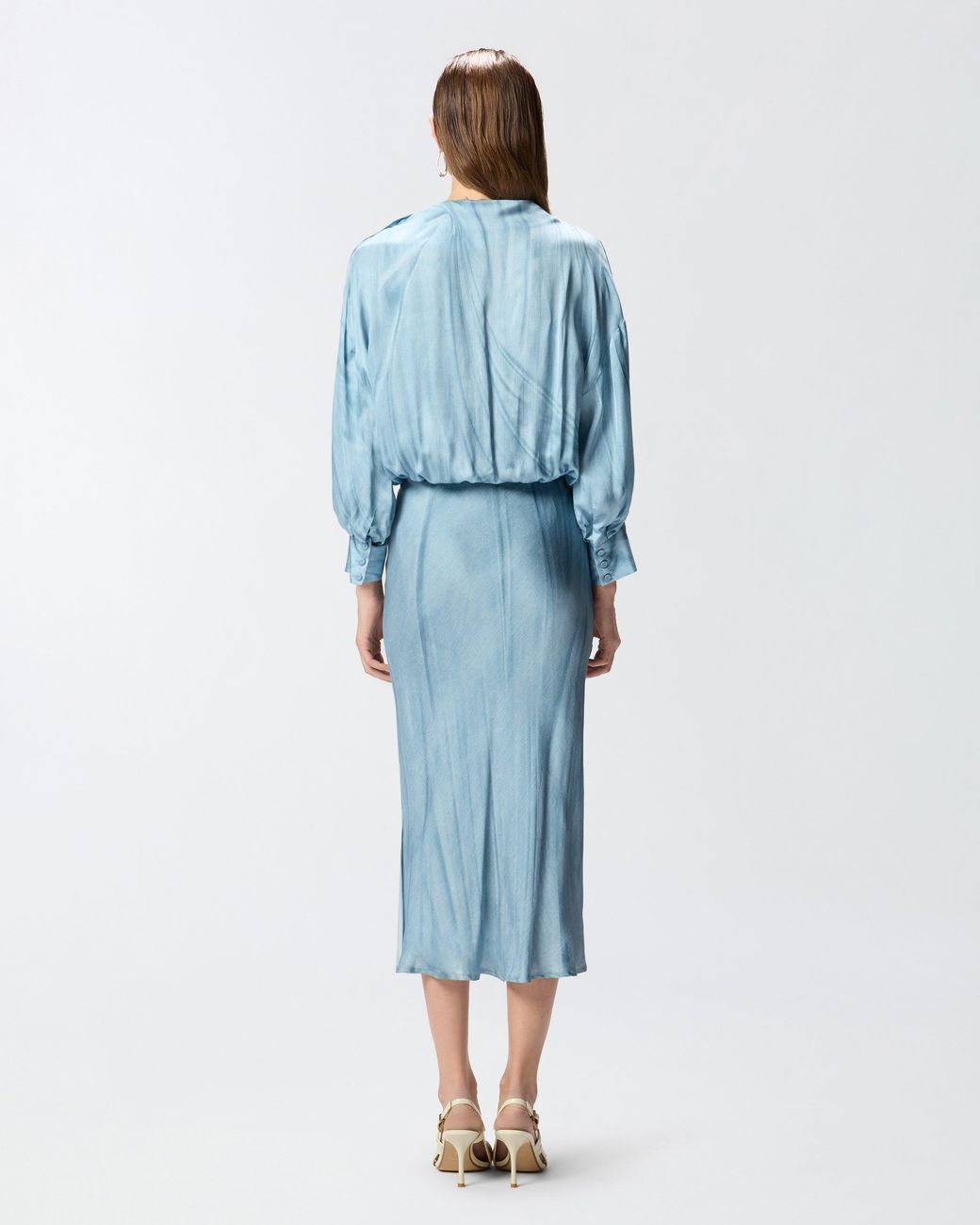 Pinko Blue Fluid Midi Dress With Placed Jewel Print