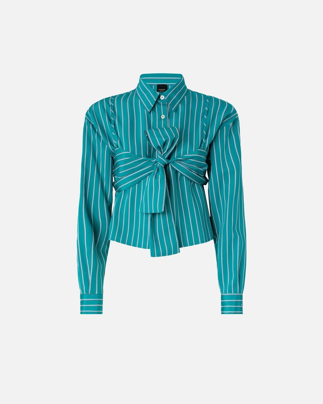 Pinko Blue Striped Cropped Shirt With Bow