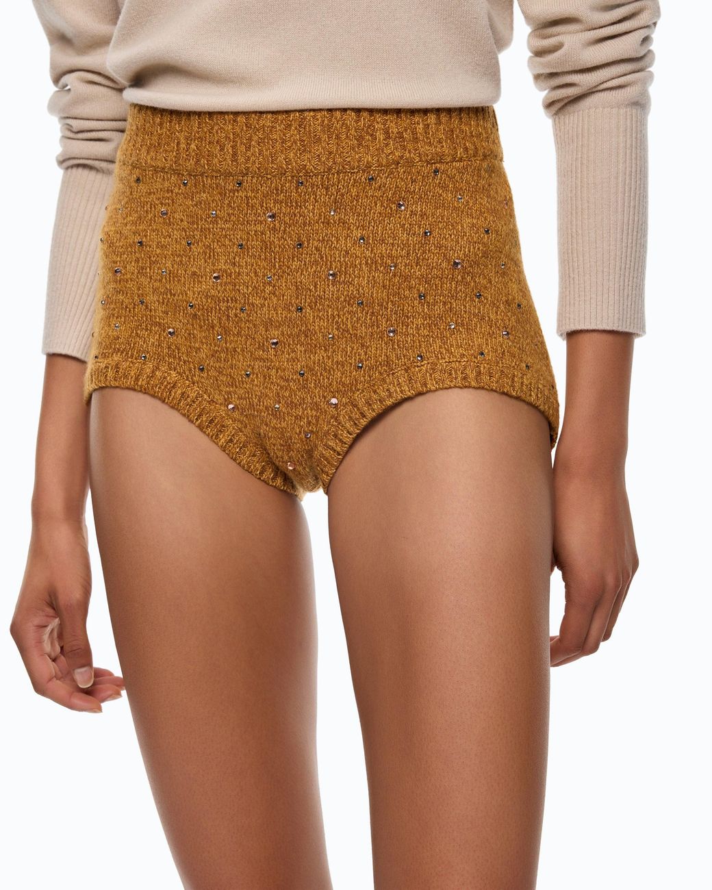 Pinko White Fully Rhinestoned Wool-Blend Shorts