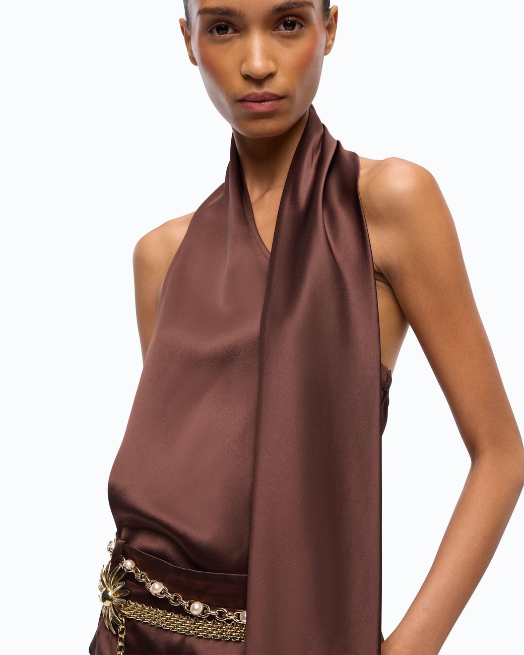 Pinko Purple Long Satin Jumpsuit With Sash