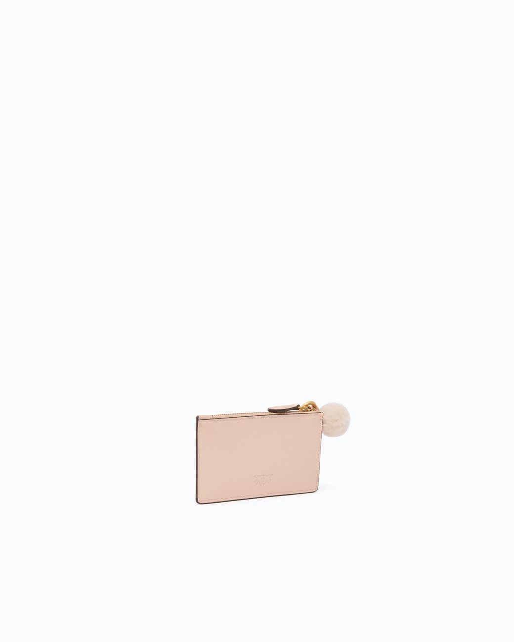Pinko White Leather Card Holder With Tassel And Pompom