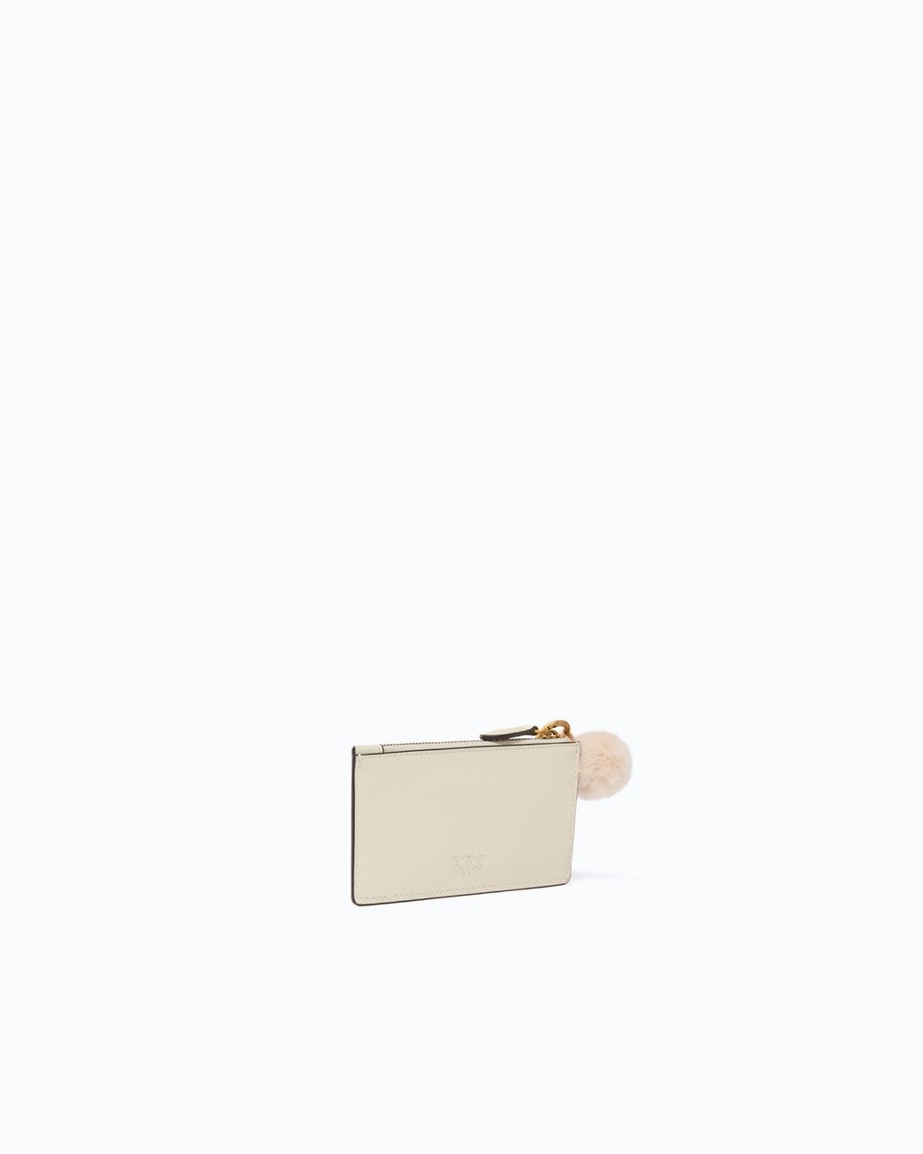 Pinko White Leather Card Holder With Tassel And Pompom
