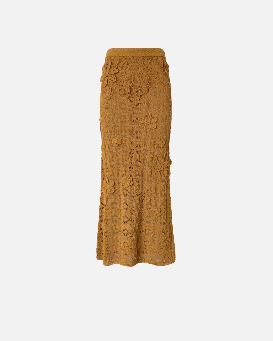 Pinko Natural Crochet-Effect Midi Skirt With Appliqué Flowers